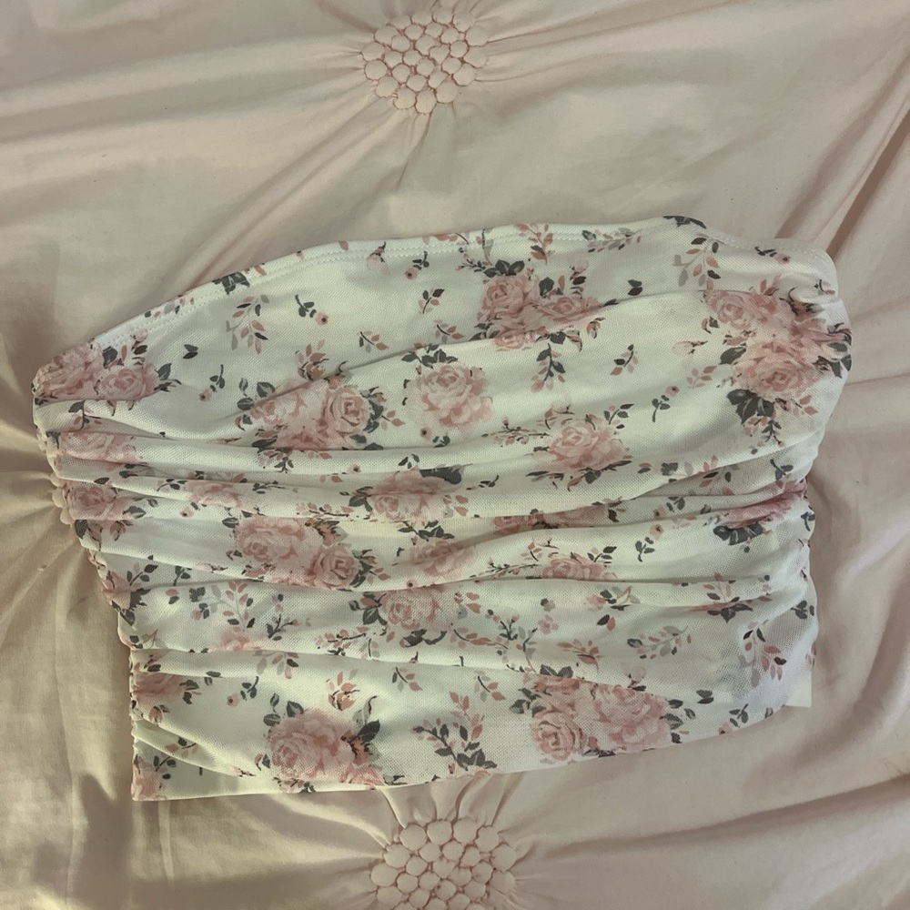 SHEIN White Strapless Top with Pink Accents